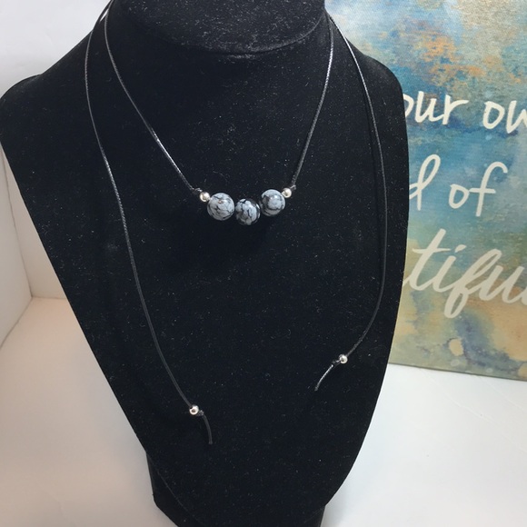 Snowflake obsidian choker necklace handmade boho three bead healing necklace - Picture 2 of 5